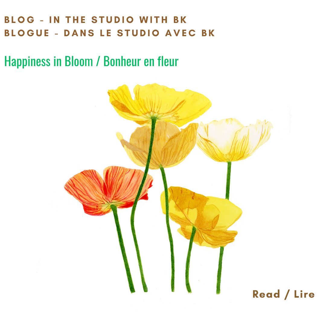 Watercolour painting of a cheerful bouquet of sunny poppies by Canadian Artist Brigitte Klassen