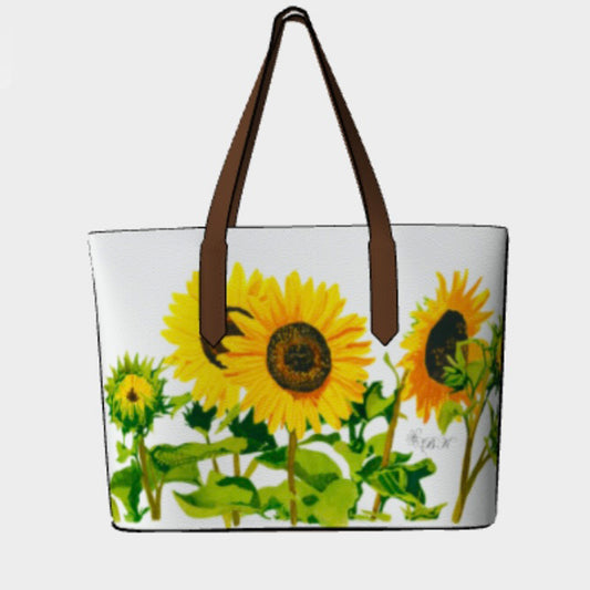 Lexie's Sunflowers, Vegan Leather Tote Bag
