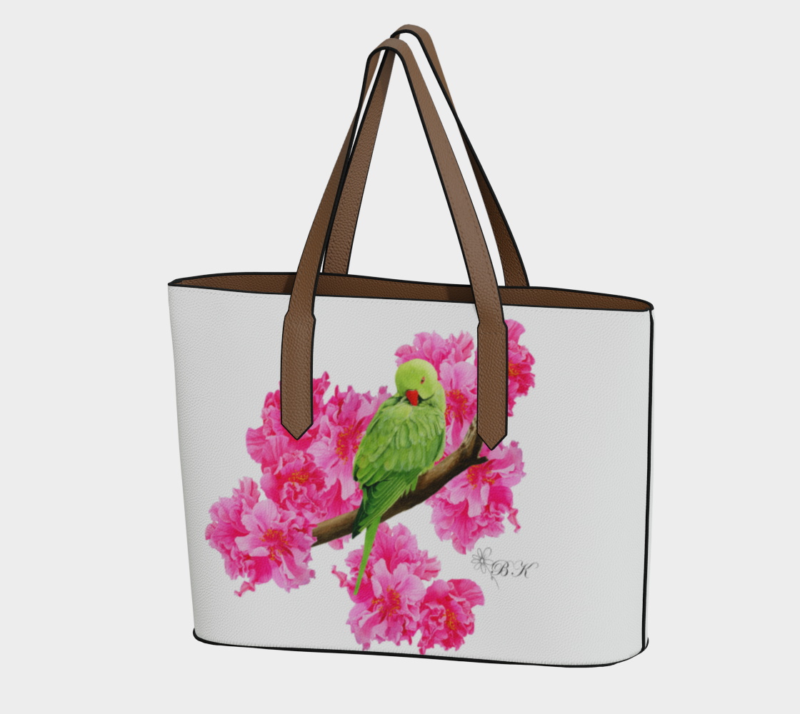 Pink Hibiscus - Vegan Leather Tote Bag - White