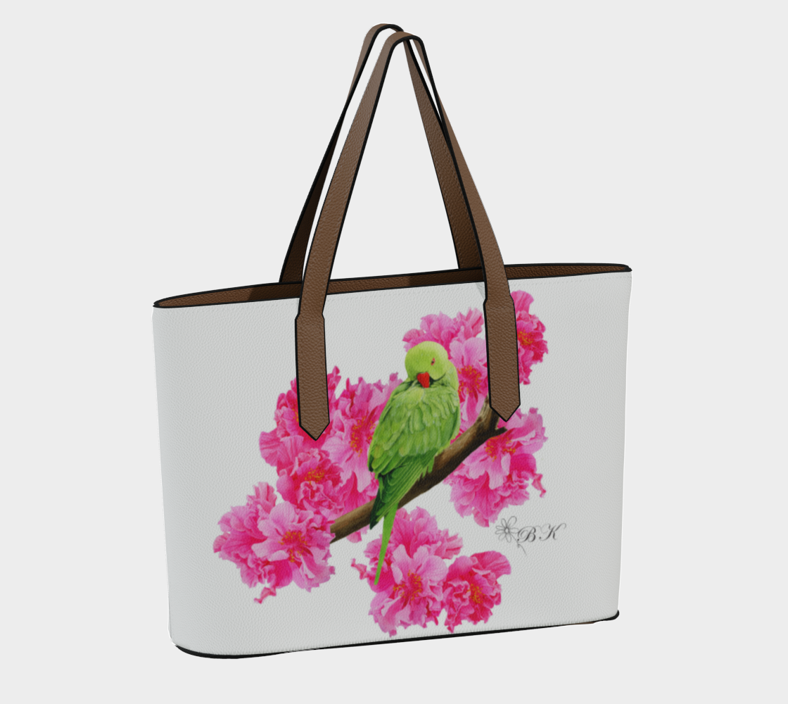 Pink Hibiscus - Vegan Leather Tote Bag - White